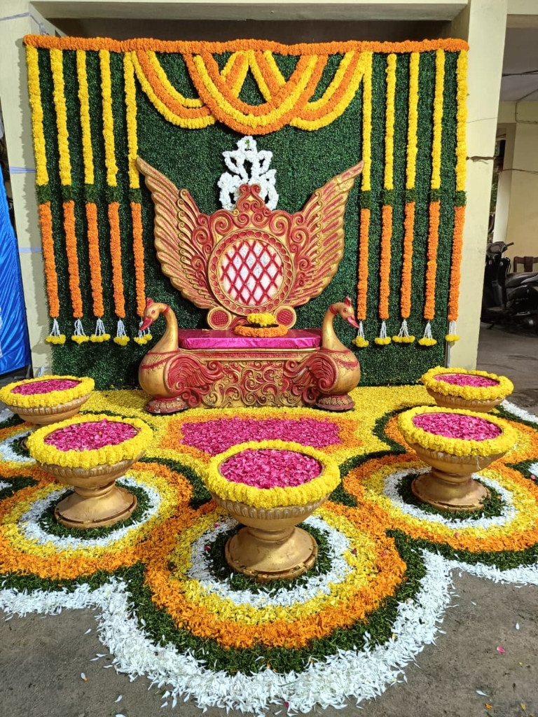 Royal Golden Swan Throne & Fresh Petal Urli Mandap Setup