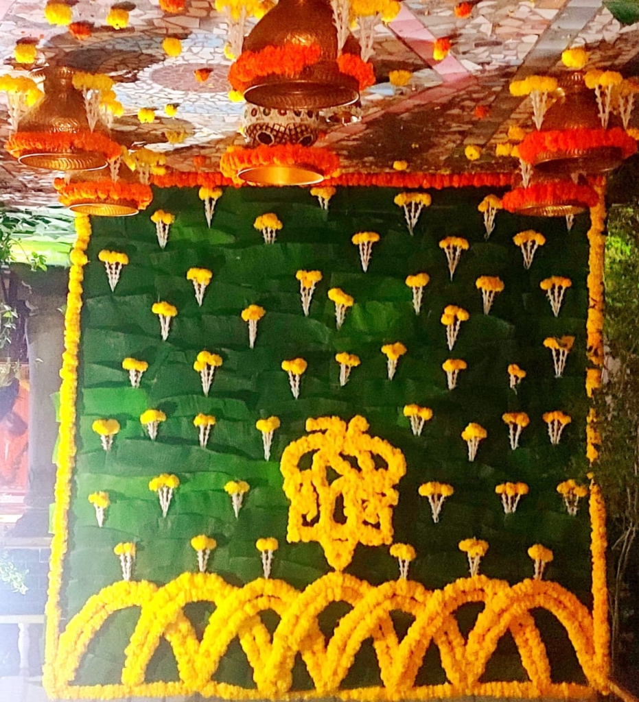 Grand Ganesha Tiered Floral Canopy Mandap with Golden Arches